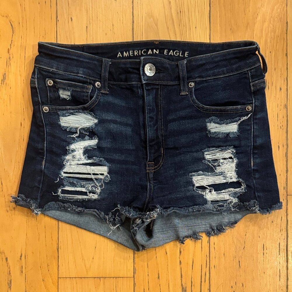 American Eagle Outfitters High Rise Shortie Ripped Jean Shorts, size 6